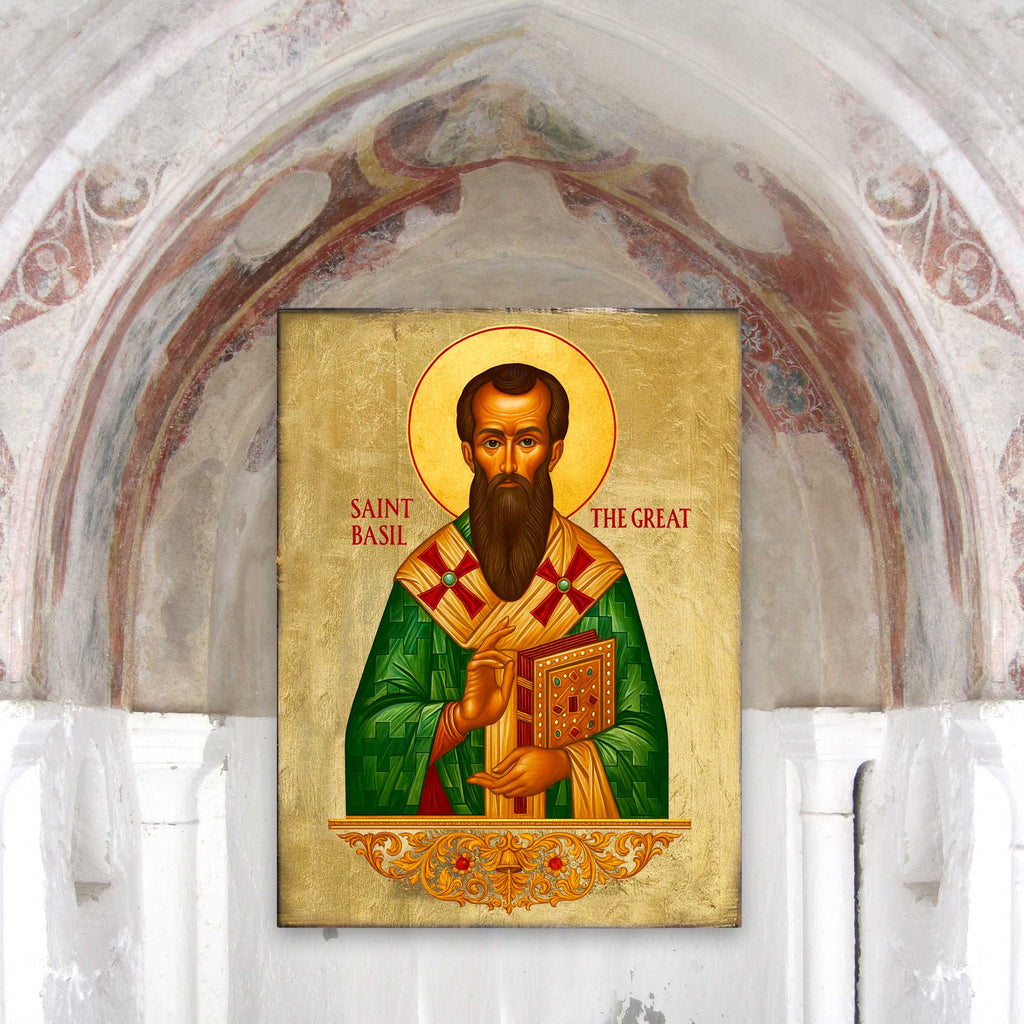 Saint Basil Wooden Gold Plated Religious Christian Sacred Icon - Inspirational Icon Decor - 85053