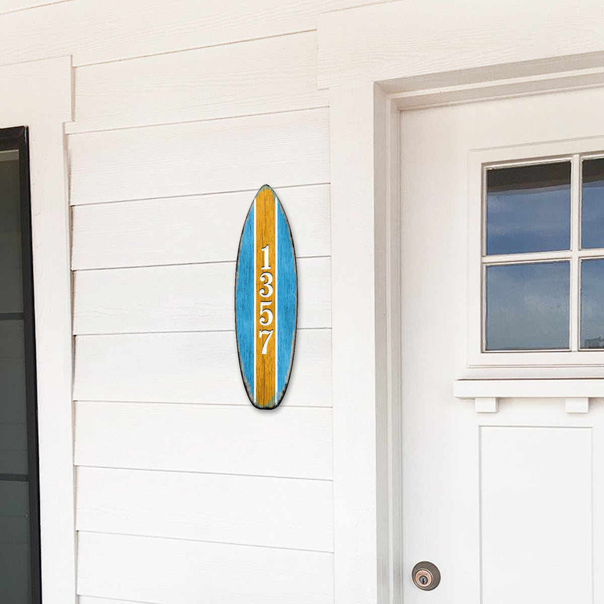Surfboard Sports Car Coastal Personalized House Number Sign by G. Debrekht - Coastal Sea-Life Decor - Handcrafted Wooden Handcrafted Wooden Handcrafted Wooden Address Sign - MA985223