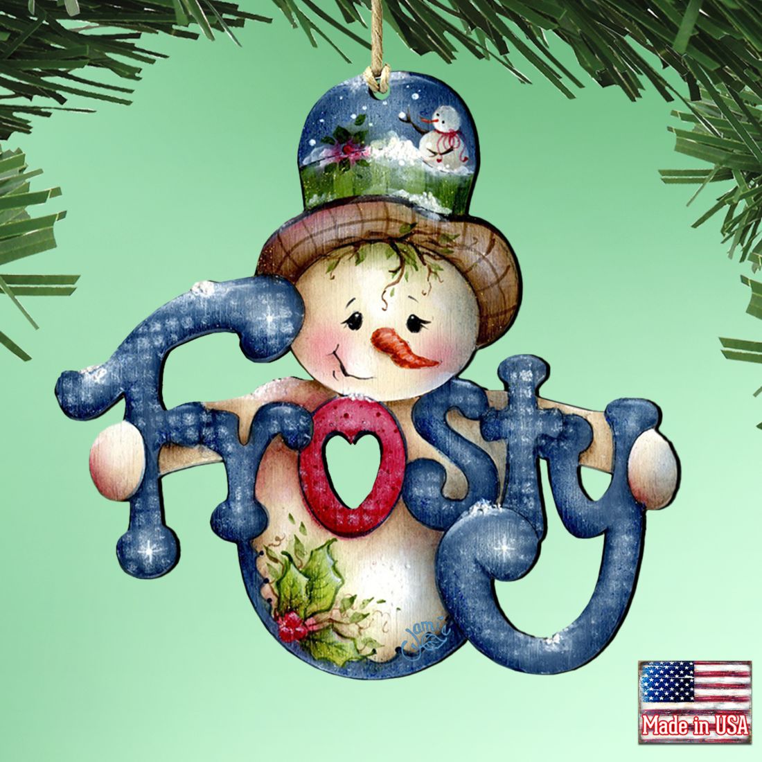 Frosty Wooden Ornaments by Jamie Mills-Price - Christmas Santa Snowman Decor - 8457505