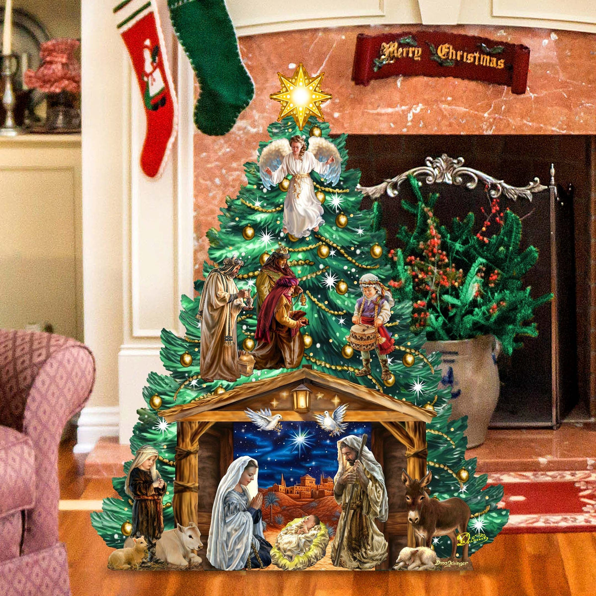 Nativity-Themed Christmas Tree Outdoor Indoor Decor Wooden Christmas Decoration by D. Gelsinger Christmas Decor - 8191503F-DG
