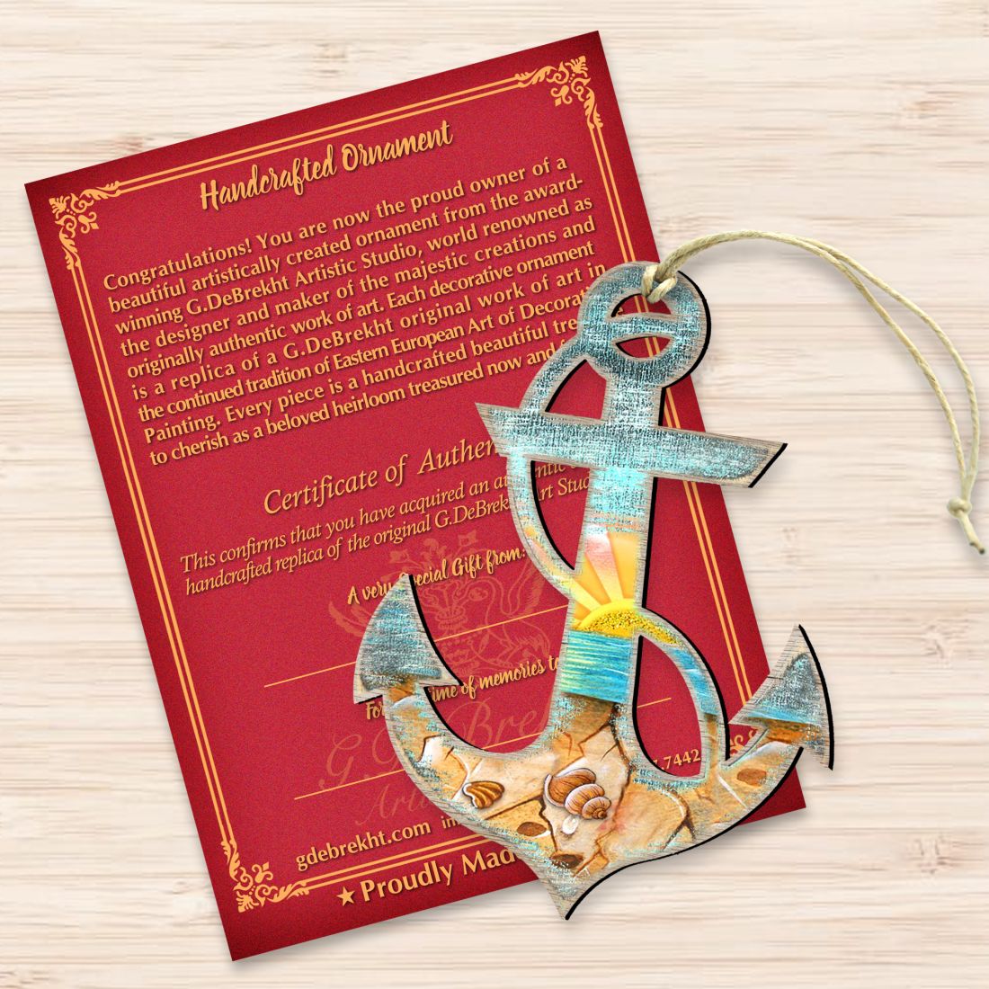 Decorated Anchor Wooden Ornaments by G. DeBrekht - Coastal Holiday Decor - 8198521-3