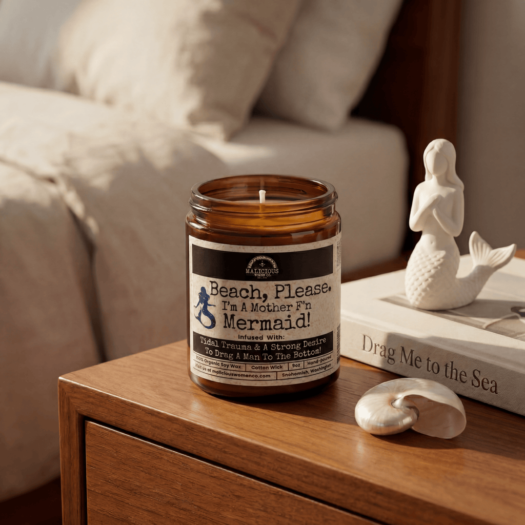 Beach Please! I'm A MotherF'n Mermaid | Scent: Grapefruit Negroni | 9oz Funny Candle | Malicious Women Co