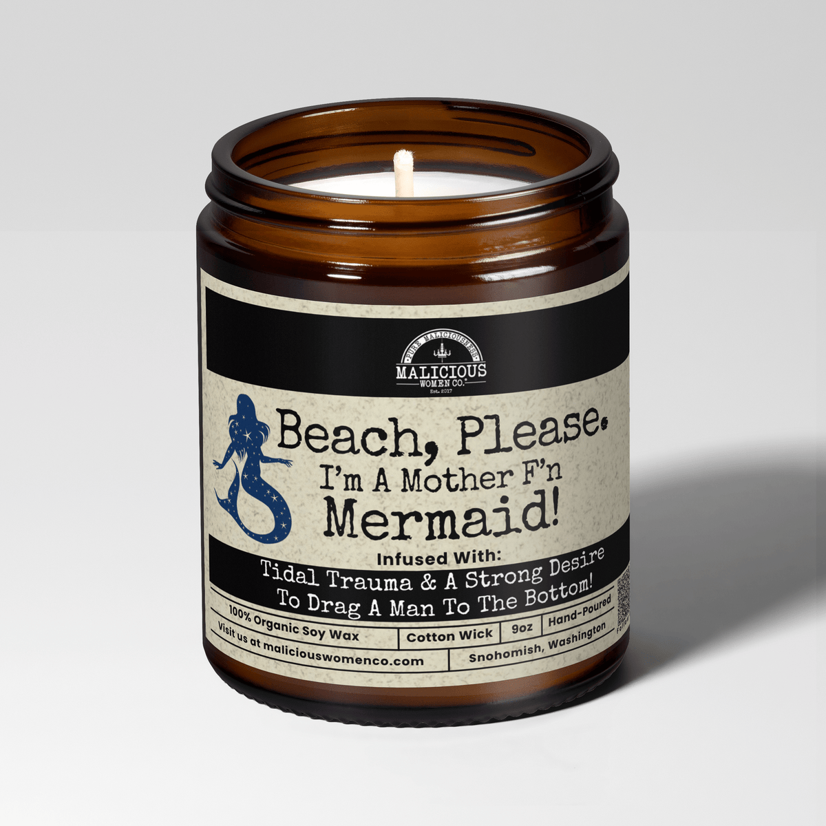 Beach Please! I'm A MotherF'n Mermaid | Scent: Grapefruit Negroni | 9oz Funny Candle | Malicious Women Co