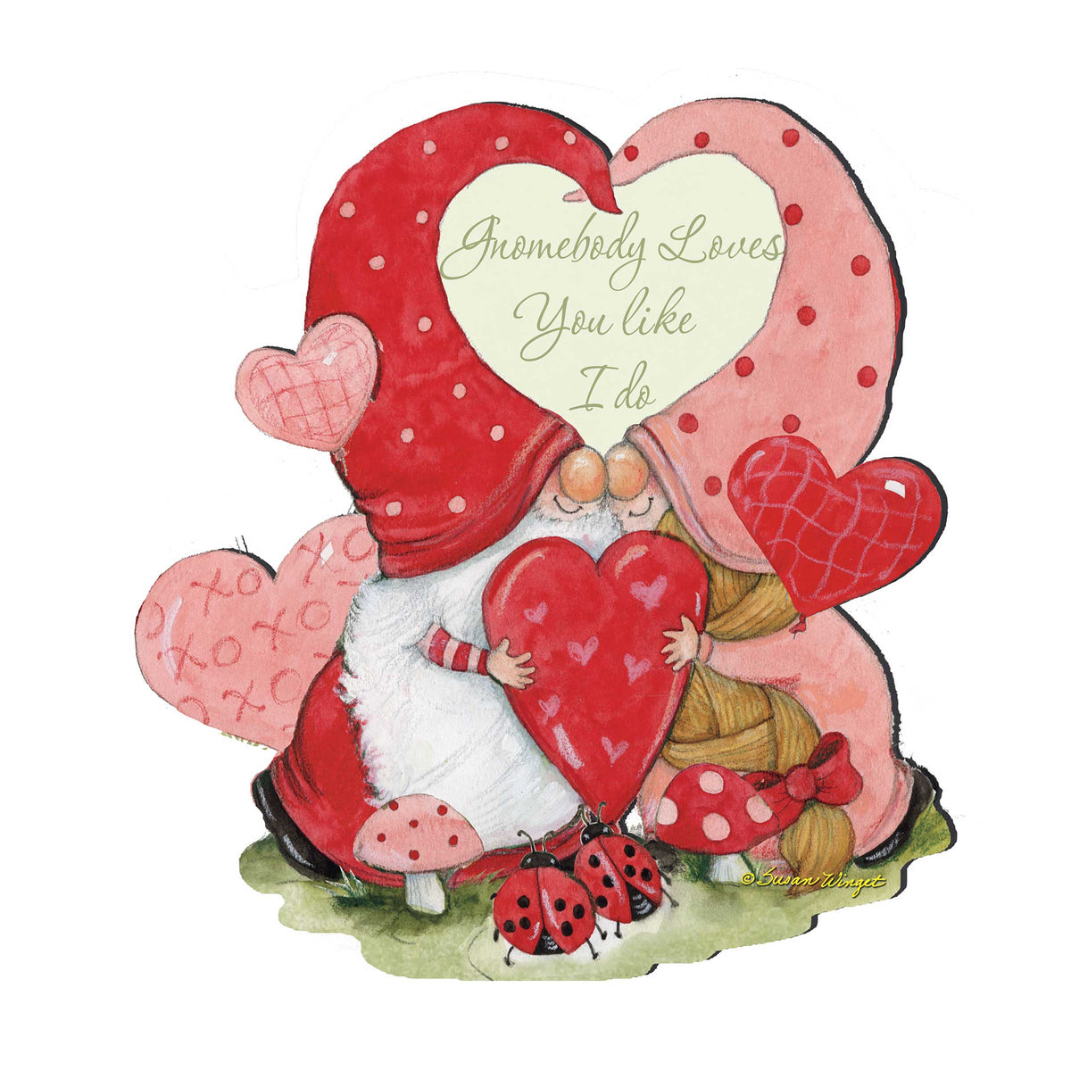 Gnome body Loves Gnome Wooden Door Hanger Wall Art by Susan Winget - Love Family Kids Decor - 8471122H-SW