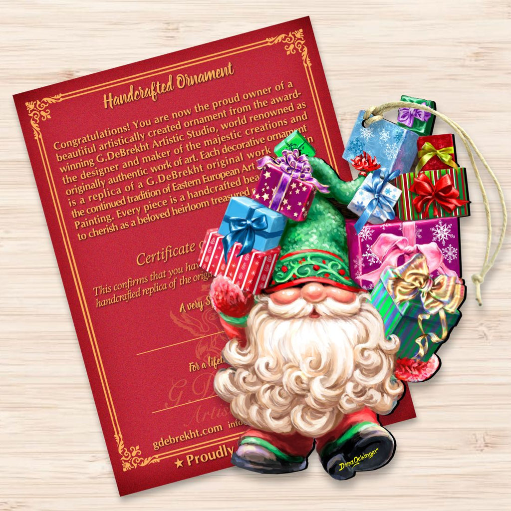 Gift Giver Gnome Dwarf Wreath Wooden Ornaments by Gelsinger - Christmas Decor - 8161054-DG