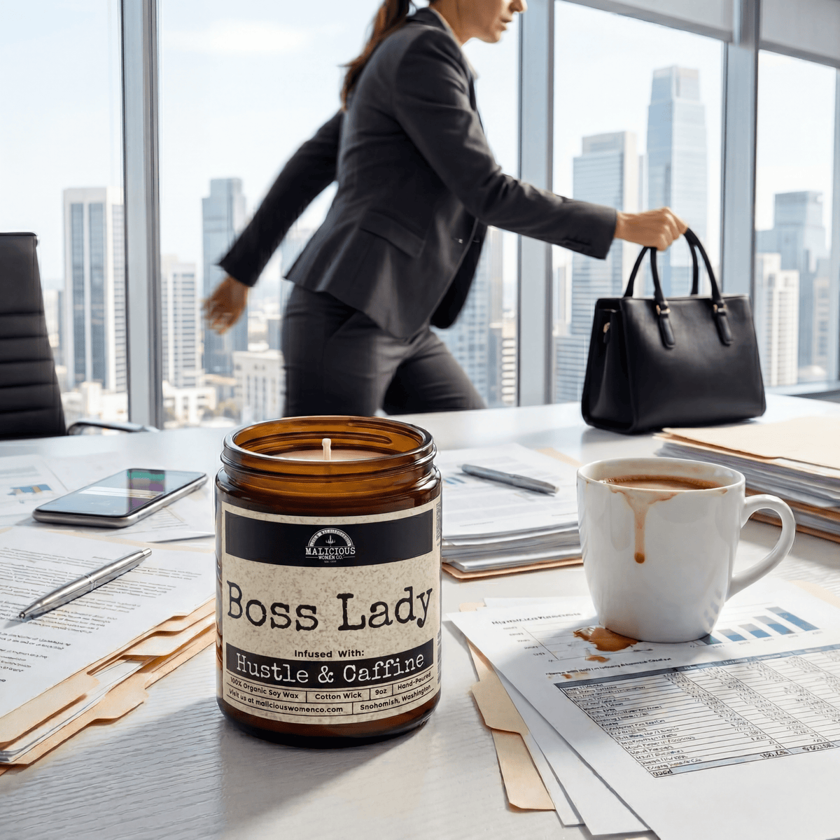Boss Lady | Scent: Oakmoss & Amber | 9oz Work Candle | Malicious Women Co