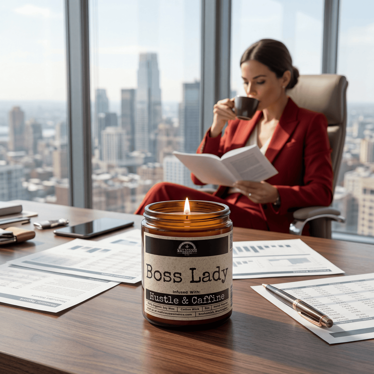 Boss Lady | Scent: Oakmoss & Amber | 9oz Work Candle | Malicious Women Co