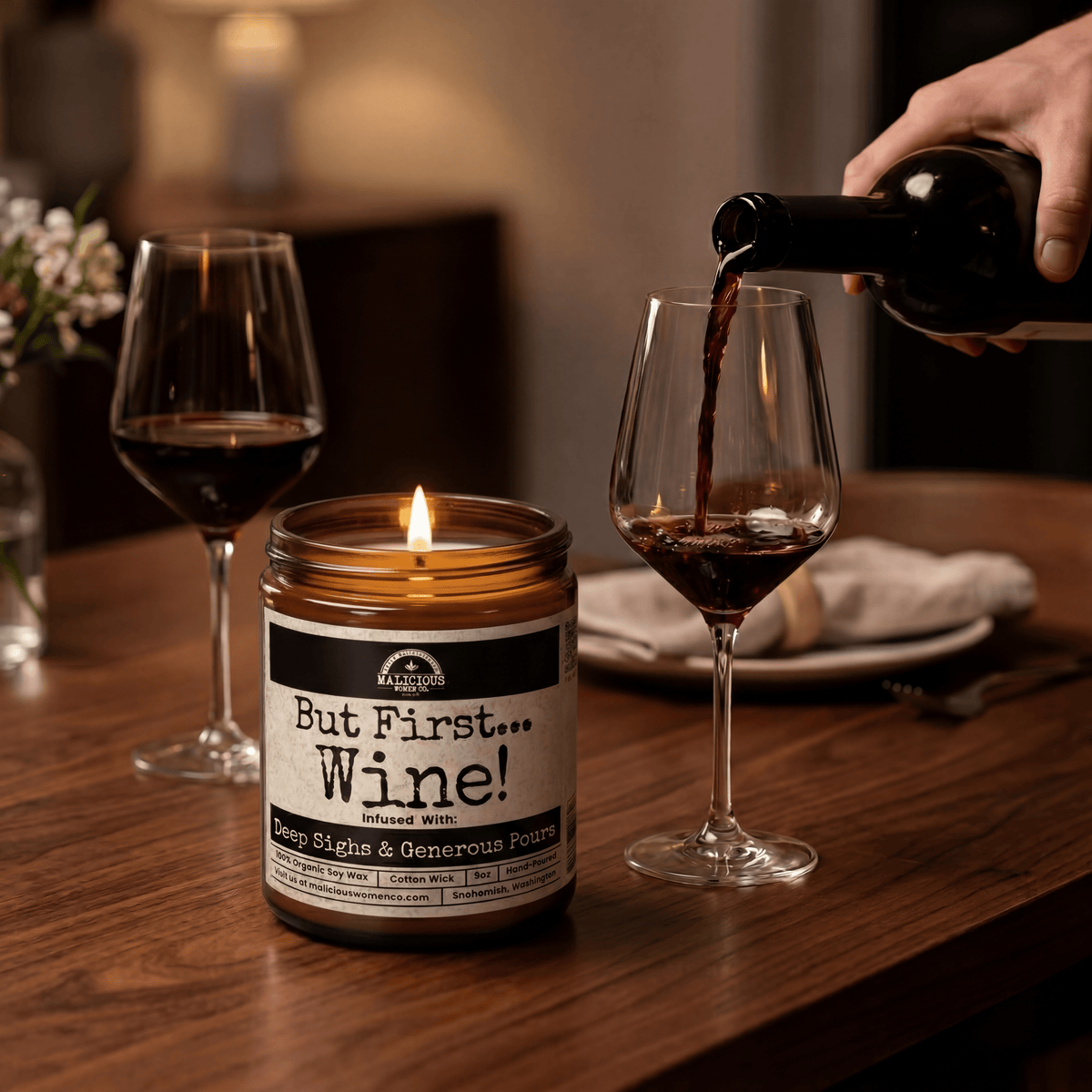 But First Wine | Scent: Cabernet All Day | 9oz Funny Candle | Malicious Women Co