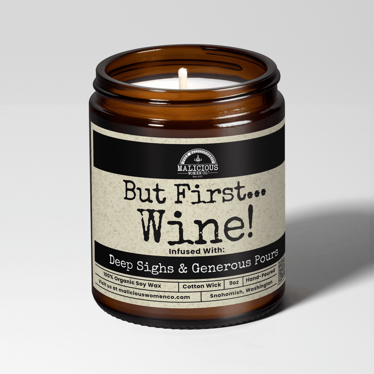 But First Wine | Scent: Cabernet All Day | 9oz Funny Candle | Malicious Women Co