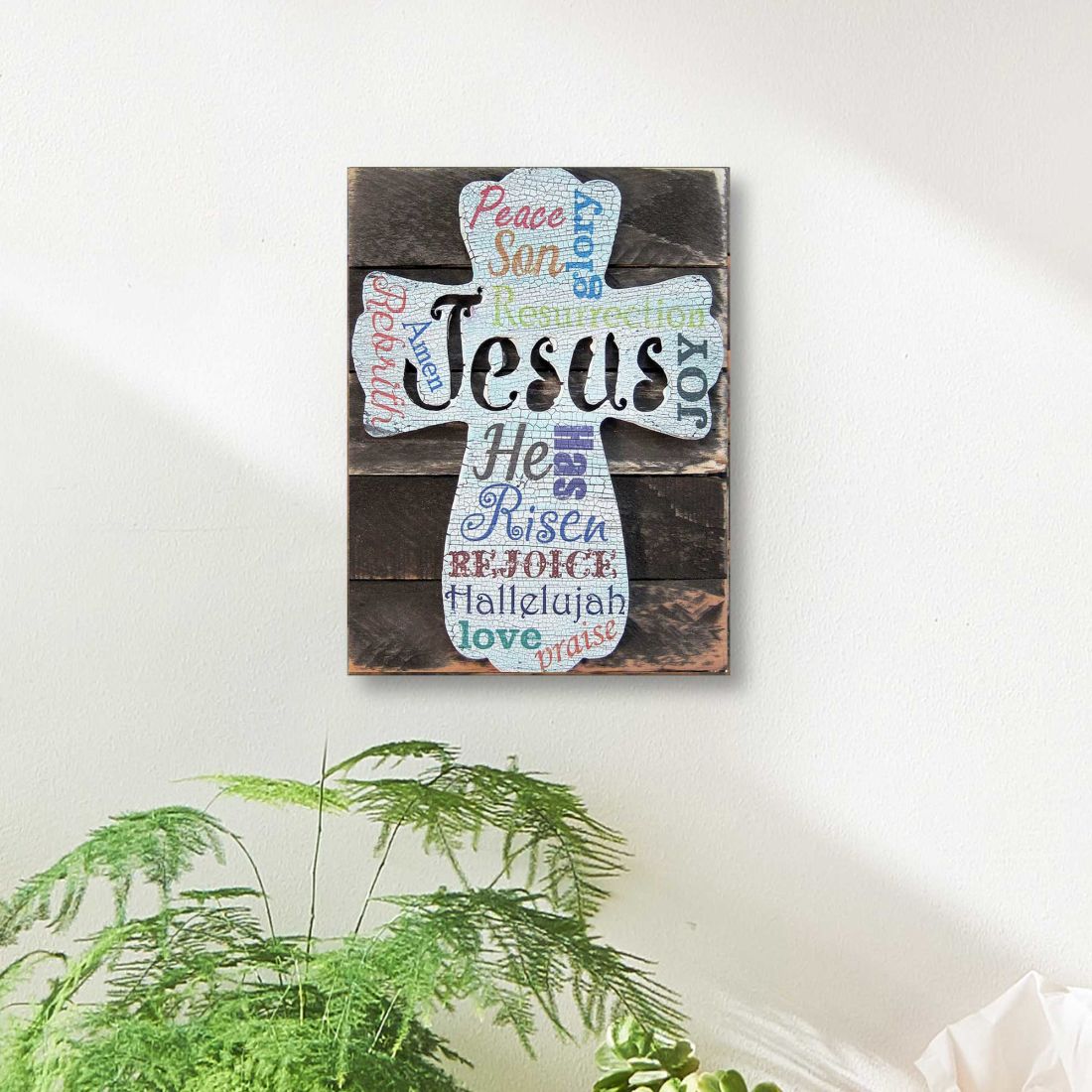Easter Cross Monogram Wooden Wall Art by Nature Wonders - Easter Spring Decor - 98715B