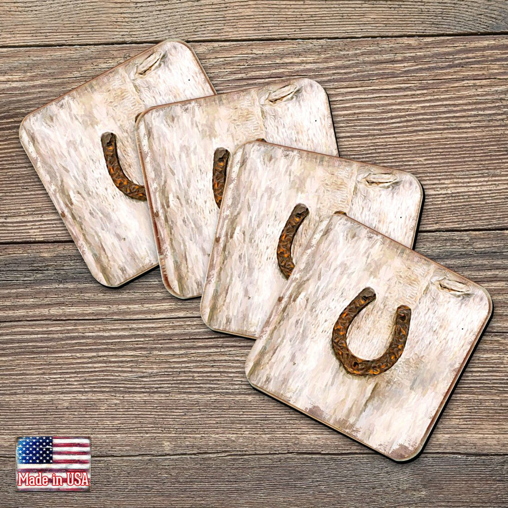 Horseshoe Art Wooden Cork Coasters Gift Set of 4 by Nature Wonders - Nature Wildlife Decor  - 8198622C-S4