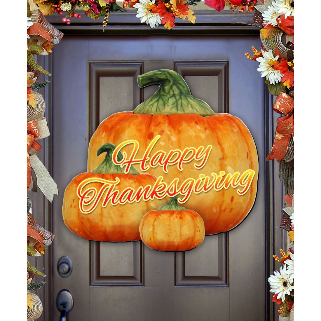 Happy Thanksgiving Pumpkins Halloween Door Decor by G. DeBrekht - Thanksgiving Halloween Decor - 8158414-2GH