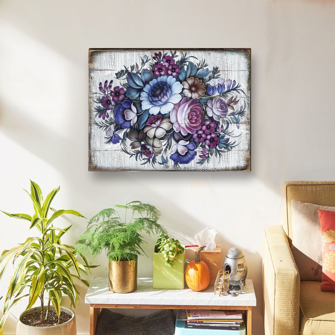 Floral Composition Rustic Wooden Wall Art by G. DeBrekht - Floral Ornamental Decor - 85101B