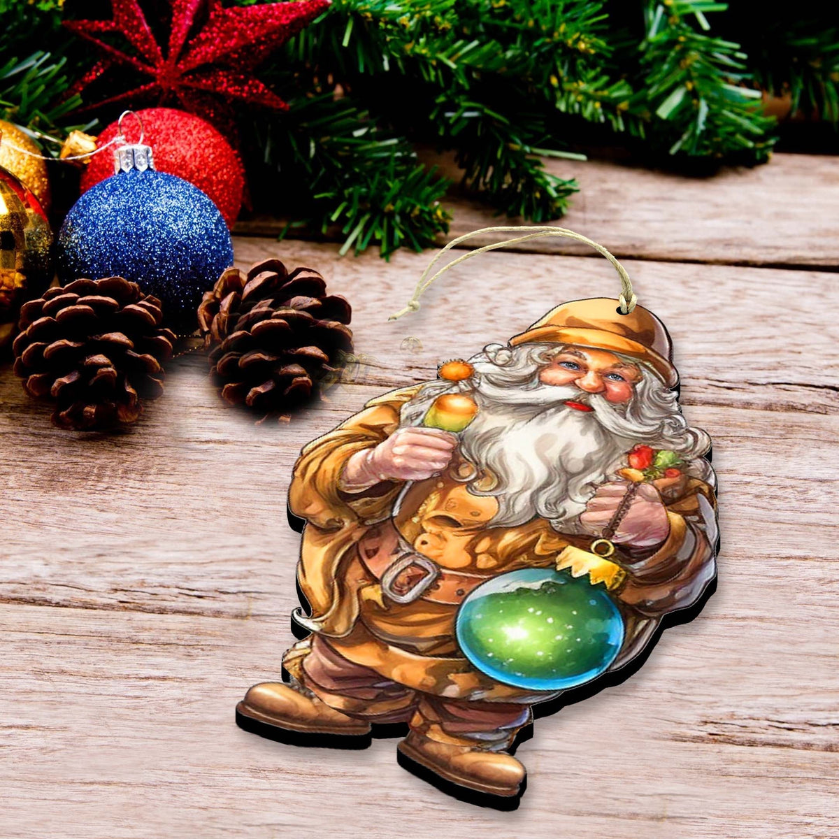 Colorful Santa Decorative Eco Wood Ornaments Set of 3 by G. Debrekht - Christmas Decor - 8091050-2-S3