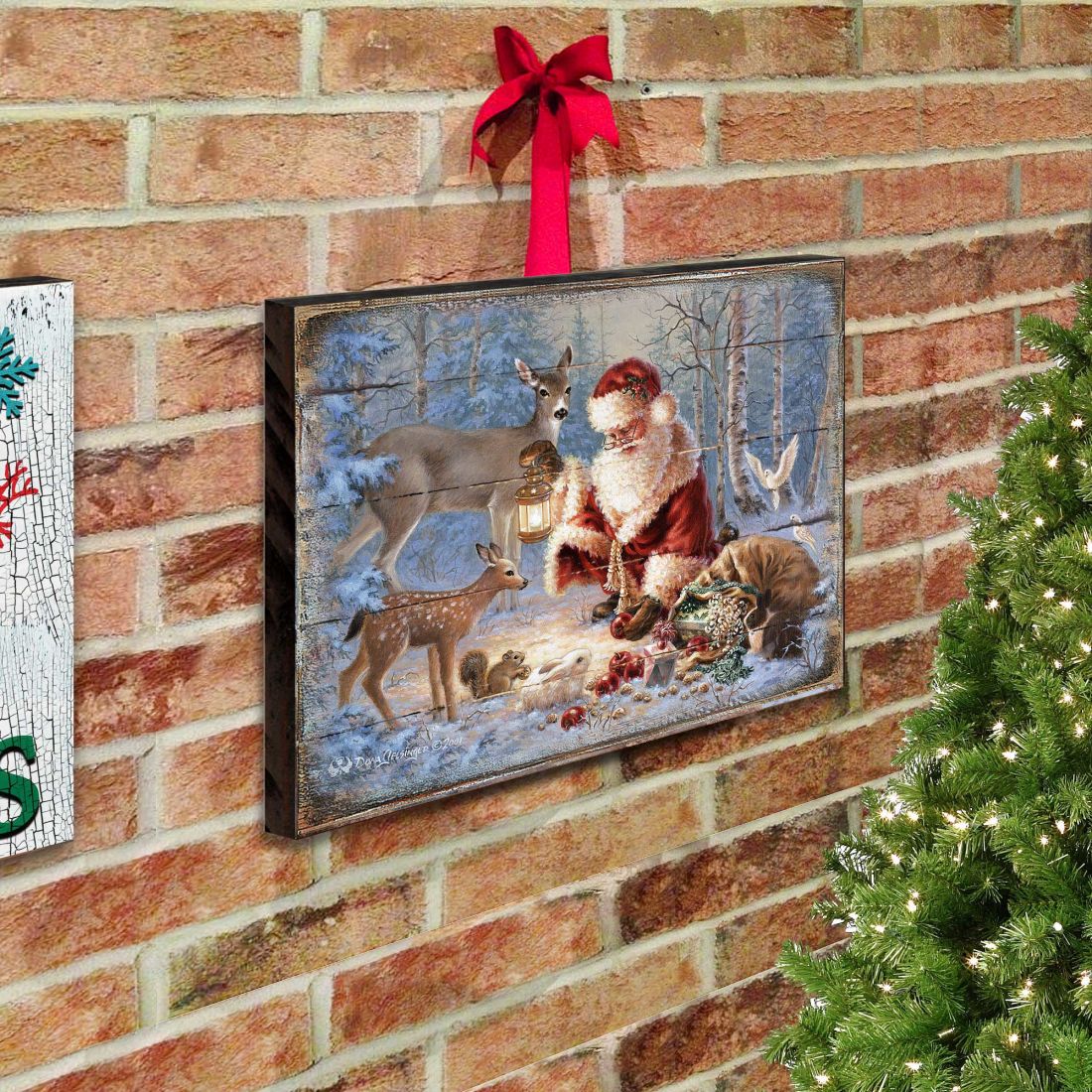Abundance of Joy Art Wooden Wall Art by D Gelsinger - Christmas Santa and Snowman Decor - 95601B-0104