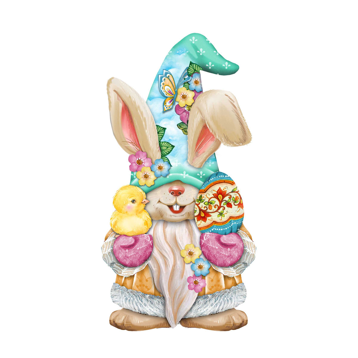 Easter Egg Bunny Gnome with Chick Wooden Door Hanger Wall by G. DeBrekht - Easter Spring Decor - 8611017H