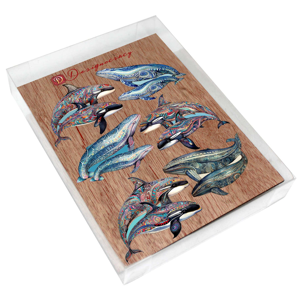 Embracing Whales Decorative Eco Wood Magnets Set of 6 by G. Debrekht - Wildlife Coastal Decor - 8090107G-S6