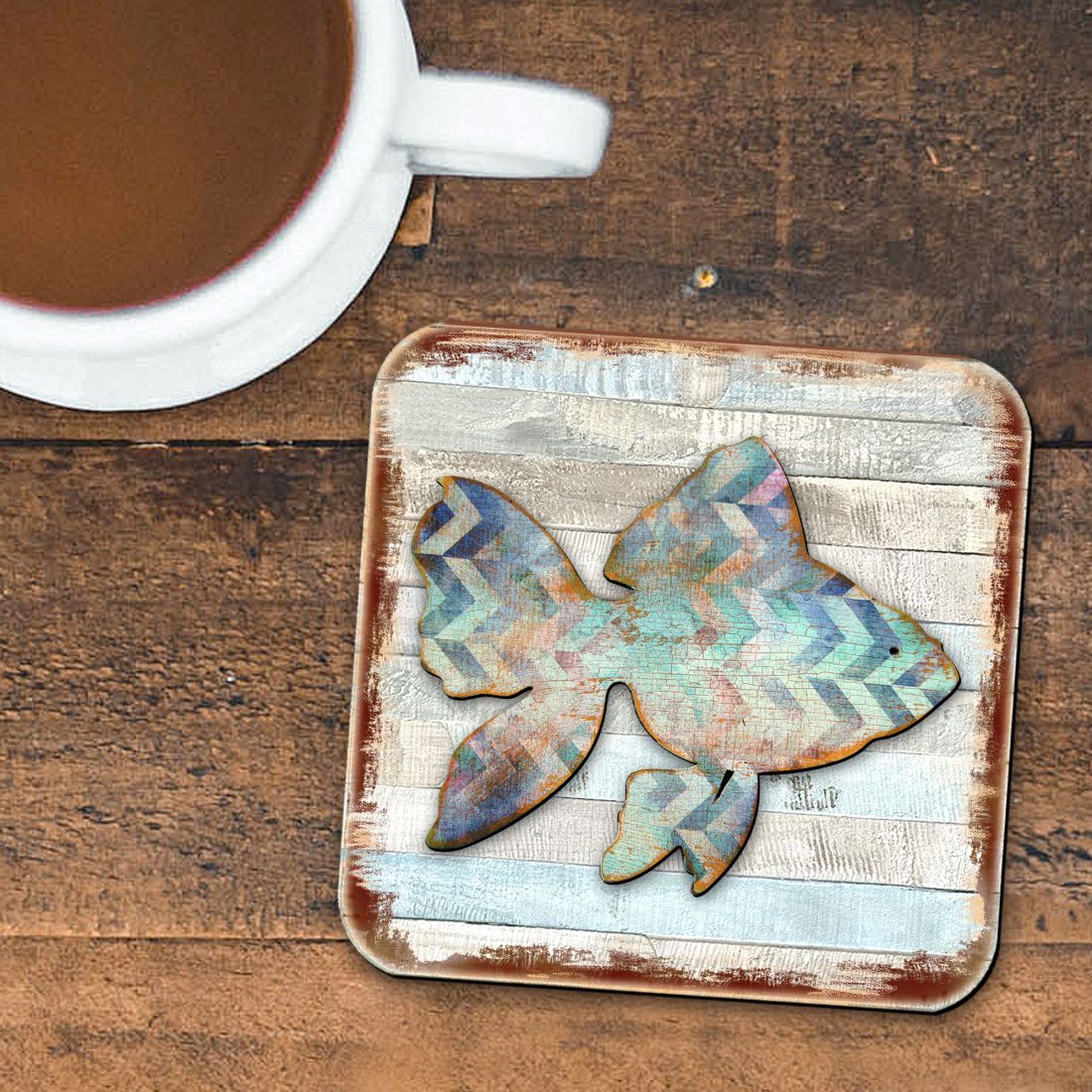 Fish Coastal Wooden Cork Coasters Gift Set of 4 by Nature Wonders - Coastal Sea-Life Decor - 8198534-9C-S4