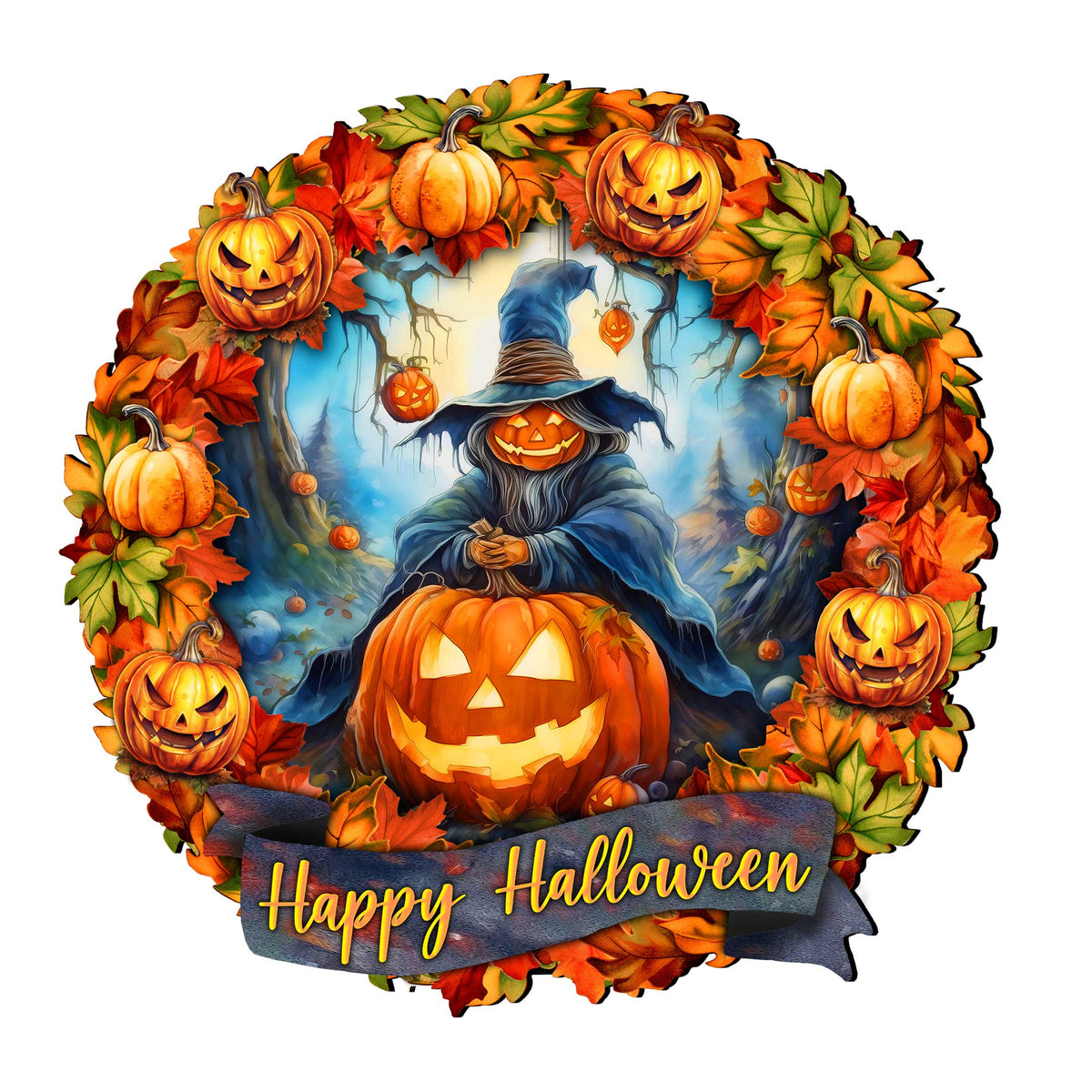 Happy Halloween 36-Inch Wreath Outdoor Decor by G. Debrekht - Halloween Decor - 8652821F