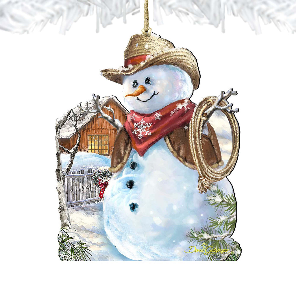 Cowboy Snowman Wooden Ornaments by Gelsinger - Christmas Santa Snowman Decor - 8121115-1541