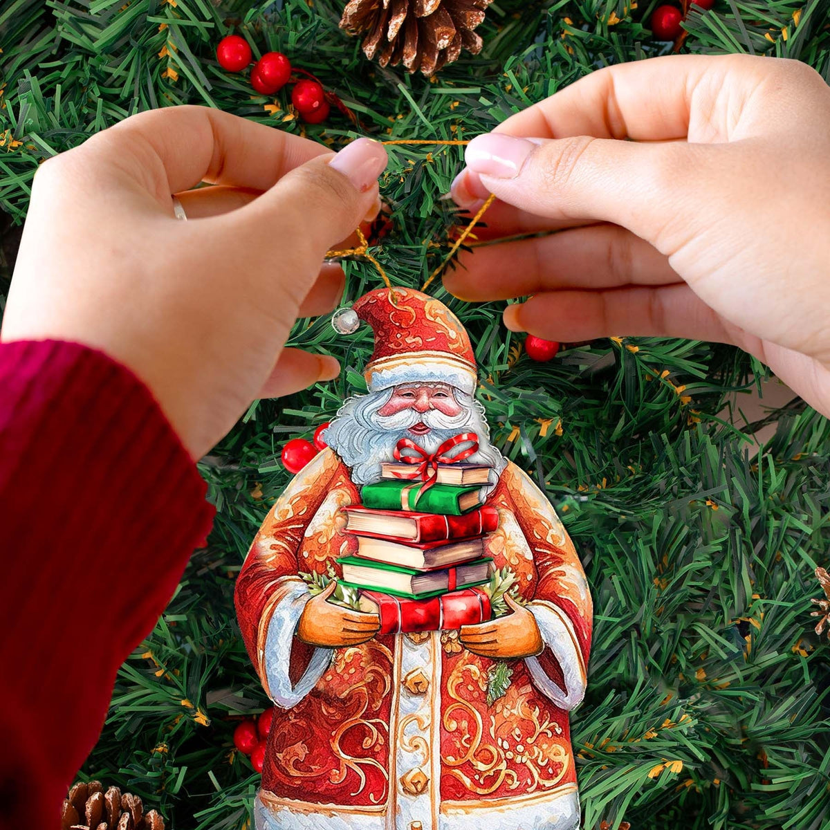 Santa's Book Collection Wooden Ornaments by G. Debrekht - Christmas Santa Snowman Decor - 8691405