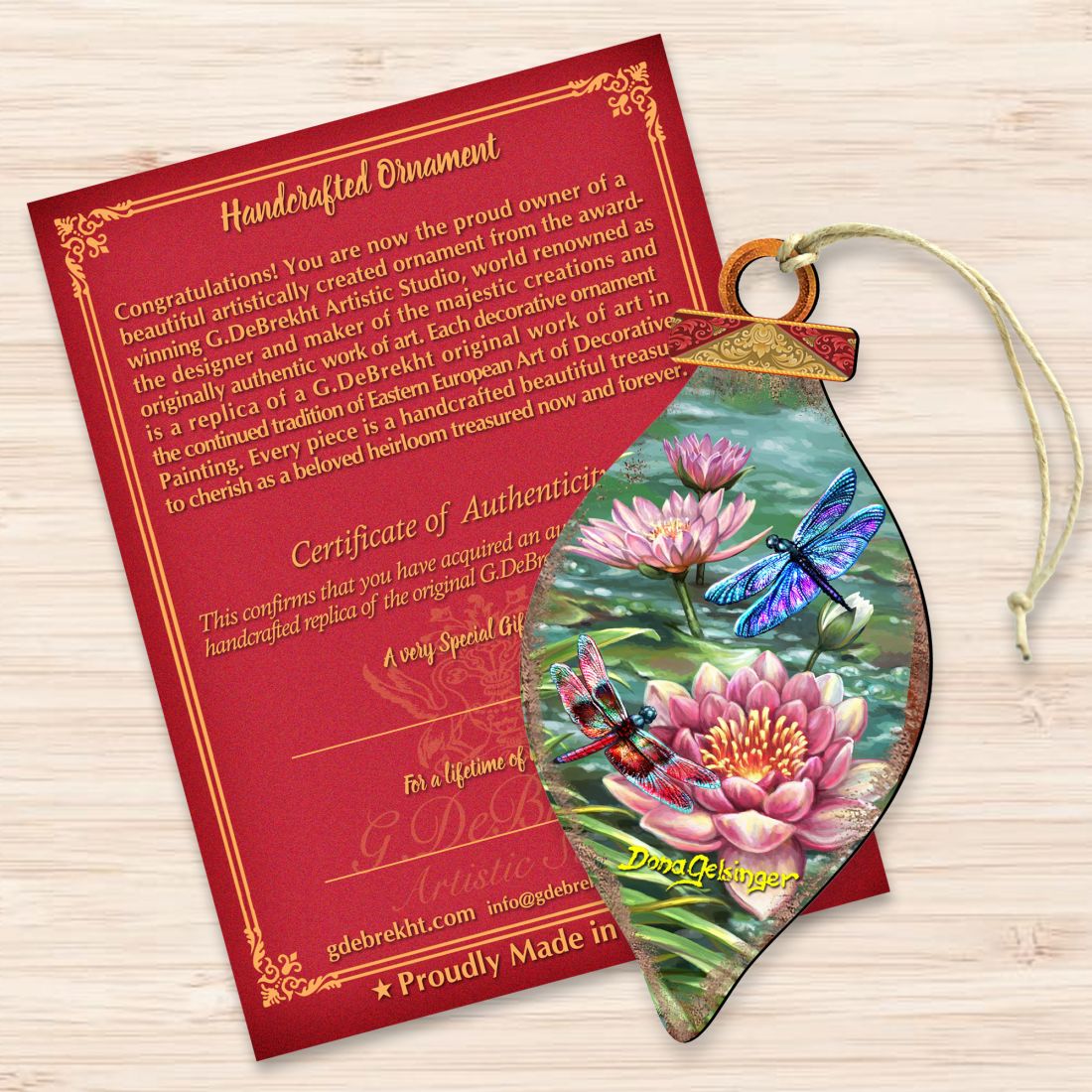 Dragonflies and Water Lilies Wooden Ornaments by Gelsinger - Wildlife Holiday Decor - 8041165-DG