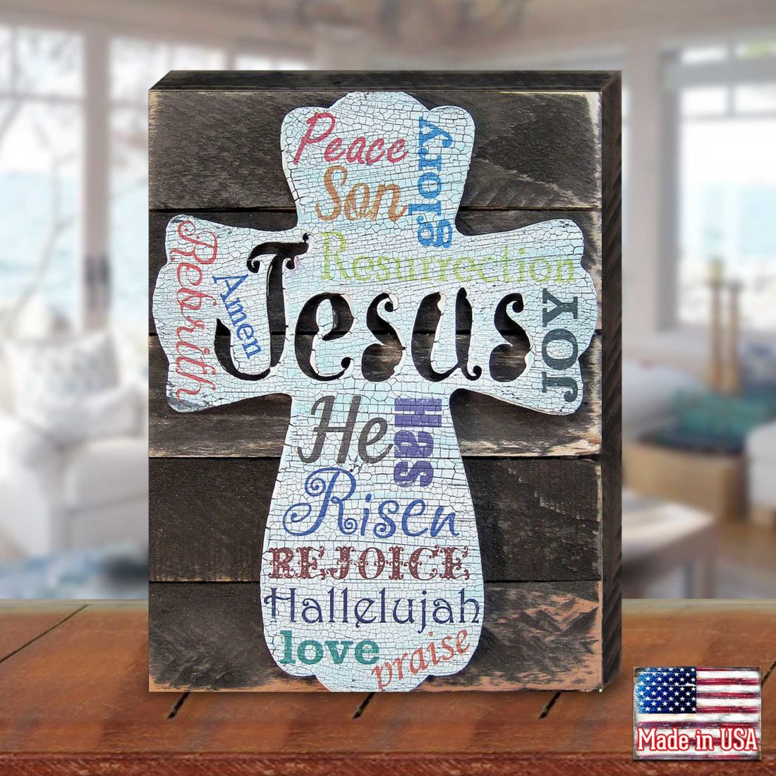 Easter Cross Monogram Wooden Wall Art by Nature Wonders - Easter Spring Decor - 98715B