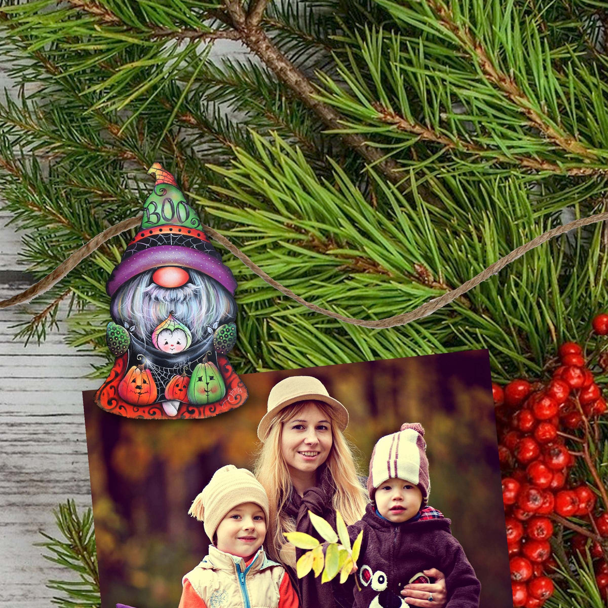 Hello Fall - Pumkin, Scarecrow, Gnome Clip-On Eco Wood Decorative Ornaments Set of 6 by Jamie Mills-Price - Thanksgiving Decor - 8090047C-MP-S6