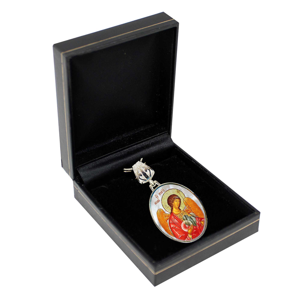 Saint Michael the Archangel Silver Plated Mother of Pearl Necklace - 43027O