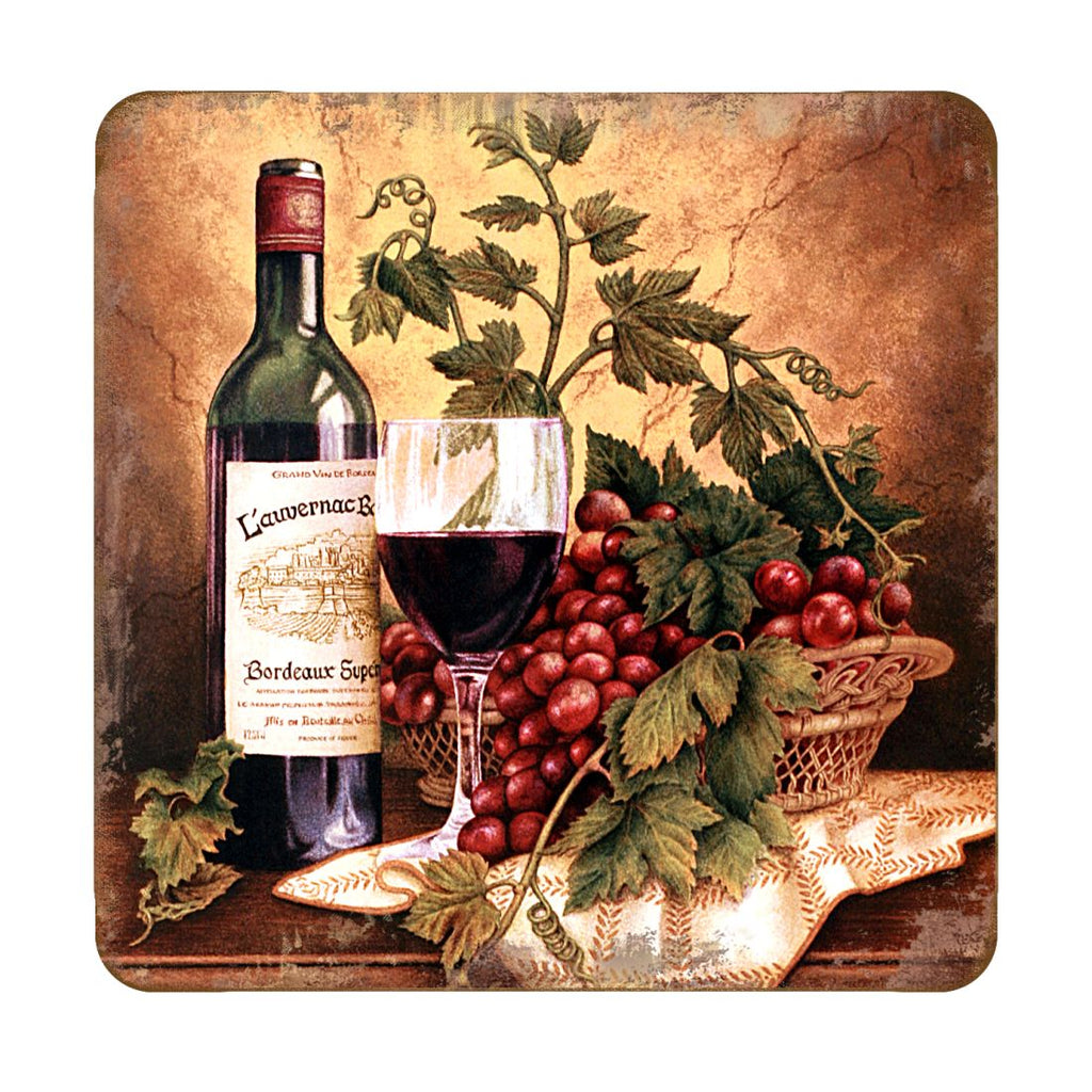 Vine and Grapes Wooden Cork Coasters Gift Set of 4 by Nature Wonders - Nature Wildlife Decor  - 95349-2C-S4