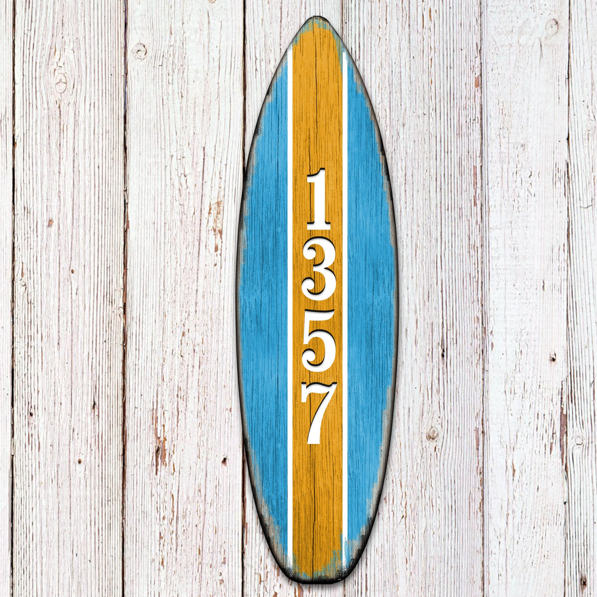 Surfboard Sports Car Coastal Personalized House Number Sign by G. Debrekht - Coastal Sea-Life Decor - Handcrafted Wooden Handcrafted Wooden Handcrafted Wooden Address Sign - MA985223