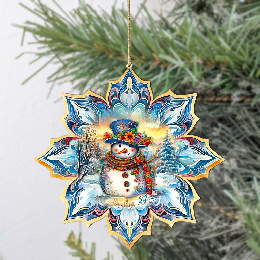 Snowman Blue Snowflake Large Wooden Ornament by G. Debrekht - Christmas Santa Snowman Decor - 8688427M