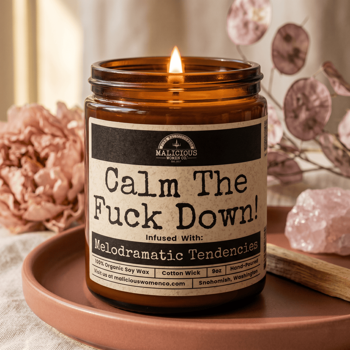 Calm The F*ck Down | Scent: Sugared Pine | 9oz Funny Candle | Malicious Women Co