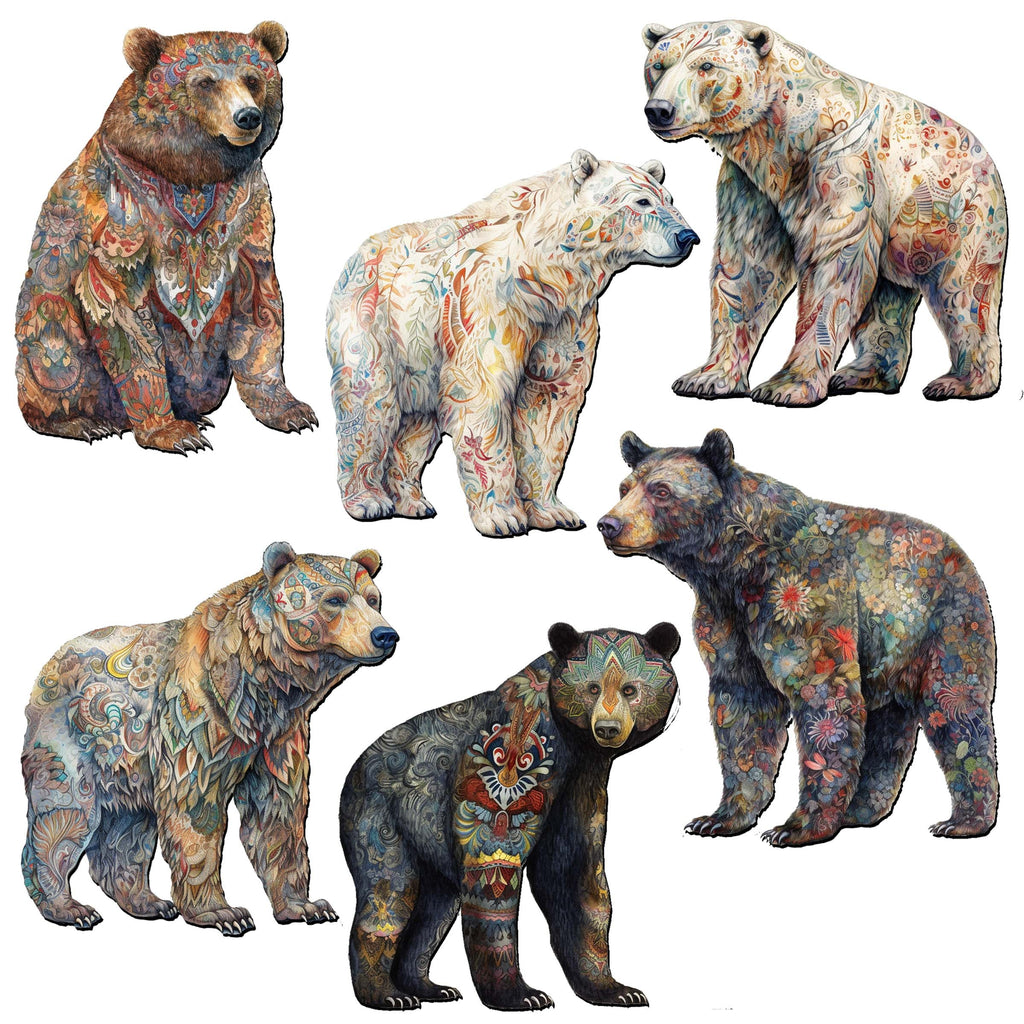 Bear Parade Decorative Eco Wood Magnets Set of 6 by G. Debrekht - Wildlife Decor - 8090106G-S6
