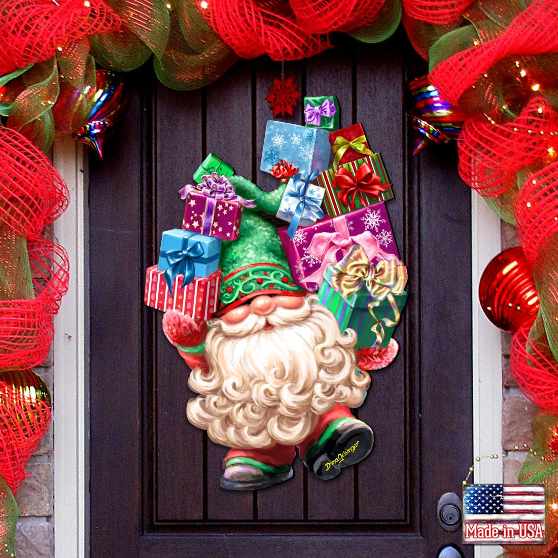 Gift Bag Gnome Wreath Easter Home Decor Large Ornament by D. Gelsinger - Christmas Decor - 8461054H-DG