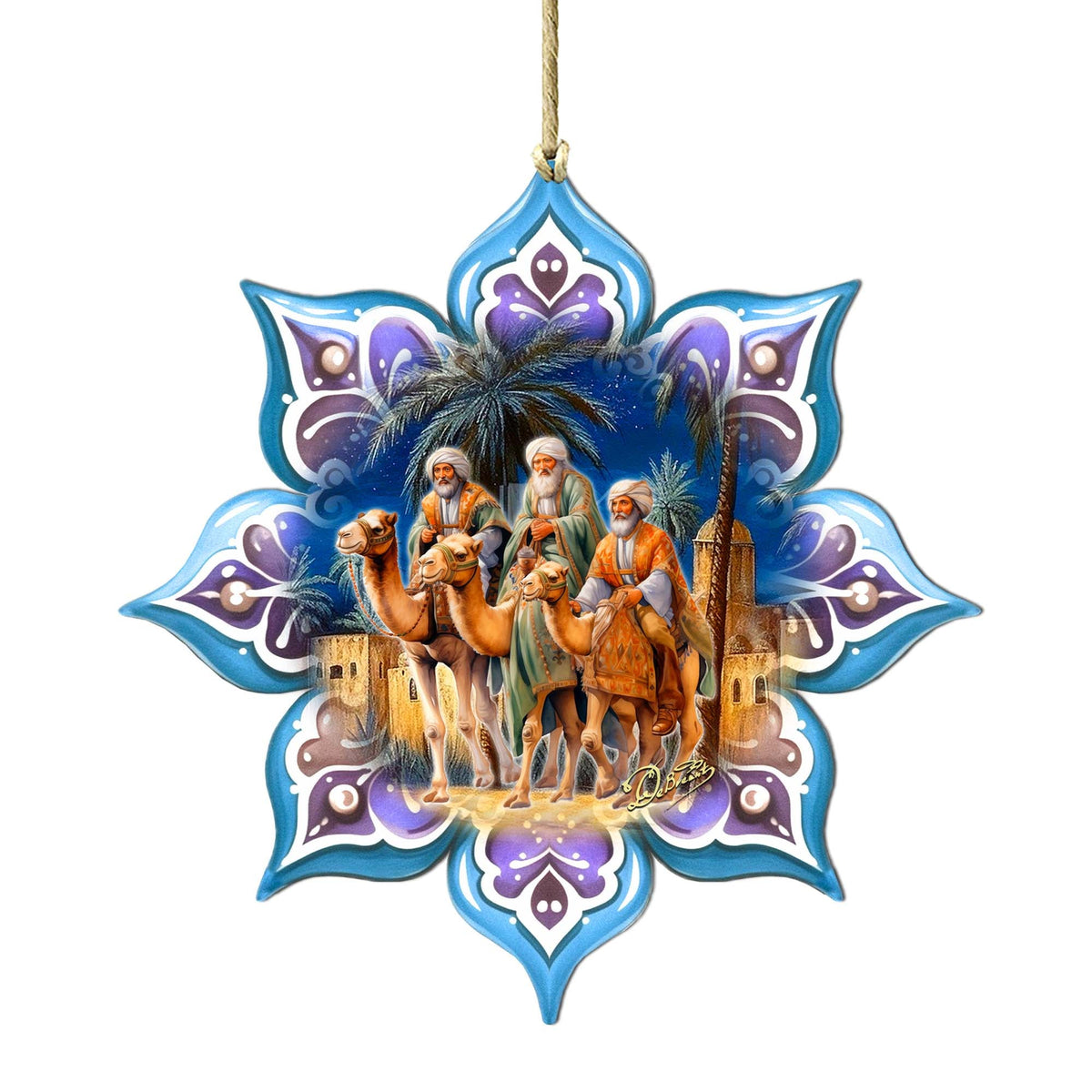 Three King's Journey Snowflake Large Wooden Ornament by G. Debrekht - Nativity Holiday Decor - 8688438M
