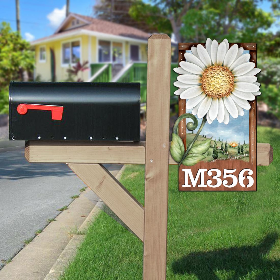 Daisy Wooden Custom House Number Sign by Jamie Mills-Price - Easter Spring Decor - Handcrafted Wooden Handcrafted Wooden Address Sign - MA8457704-MPP