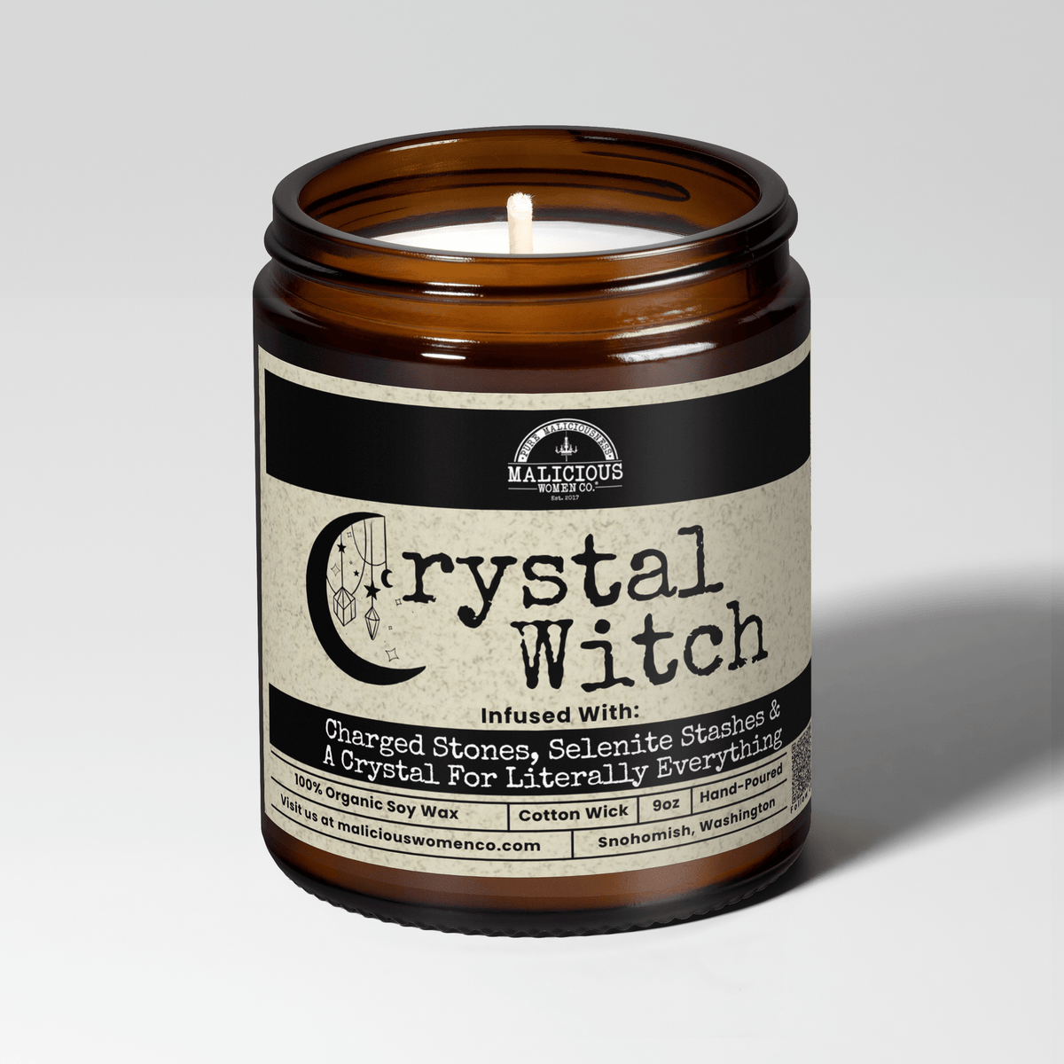 Crystal Witch | Scent: Black Plum & Fig | 9oz Witch Candle | Malicious Women Co