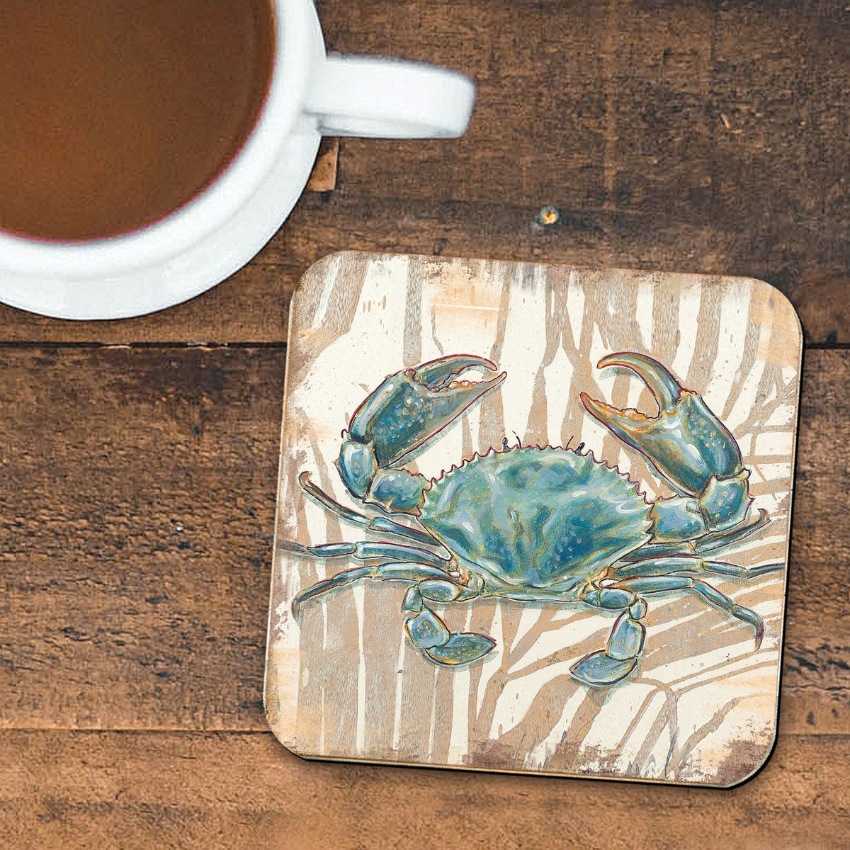 Crab  Wooden Cork Coastal Coasters Gift Set of 4 by Nature Wonders - 95224-2C-S4
