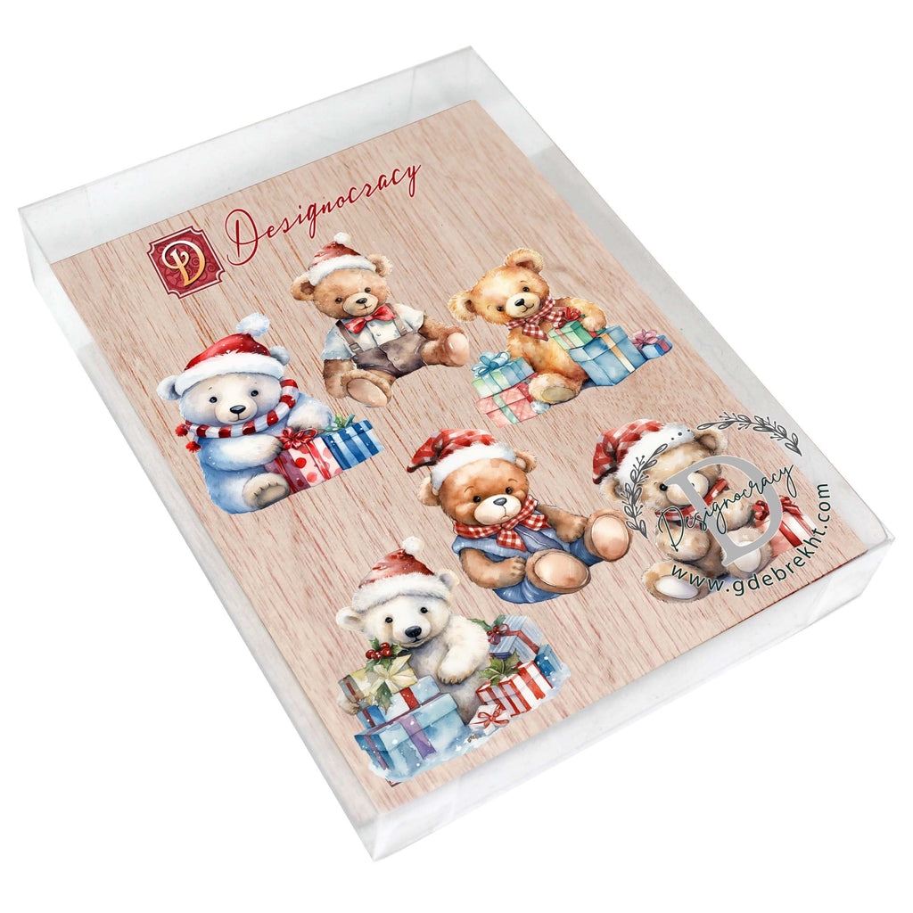 Christmas Teddy Bear Decorative Eco Wood Magnets Set of 6 by G. Debrekht - Christmas Décor - 8090011G-S6