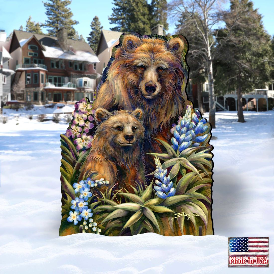 Grin & Bear it Grizzly Mother & Cub Wildlife Outdoor Decor by J. Bergsma - Wildlife Holiday Decor - 8591947F-JB