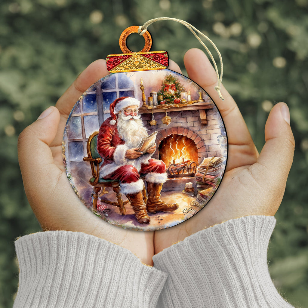 Santa at the Fireplace Wooden Ornaments by G. Debrekht Christmas Santa Snowman Decor - 8611089