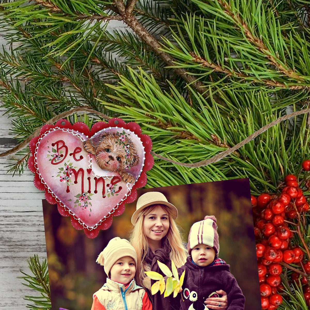 Heart of Love Clip-On Eco Wood Decorative Ornaments Set of 3 by Jamie Mills-Price - Love Kids Family Decor - 8091054C-MP-S3