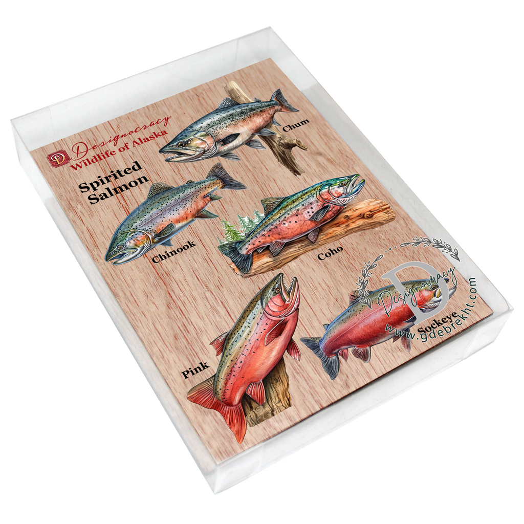 Alaskan Salmon Eco Wood Ornaments Set of 5 by G. Debrekht - Wildlife Holiday Decor - 8091322S5