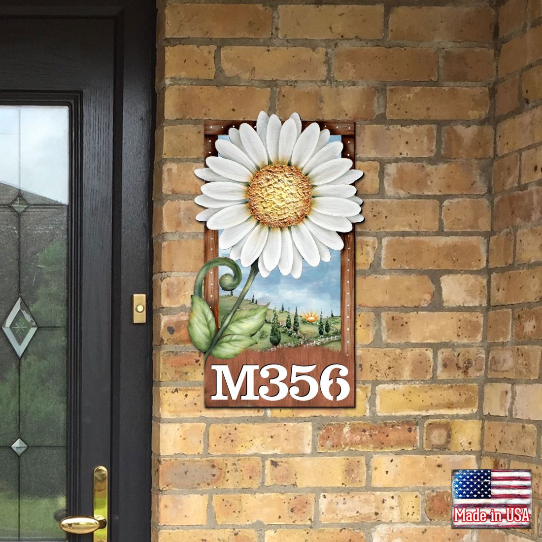 Daisy Wooden Custom House Number Sign by Jamie Mills-Price - Easter Spring Decor - Handcrafted Wooden Handcrafted Wooden Address Sign - MA8457704-MPP