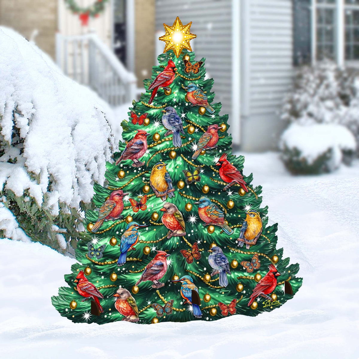 Christmas Birds-Themed Christmas Tree Outdoor Indoor Decor Wooden Christmas Decoration by G. Debrekht Christmas Decor - 8191511F