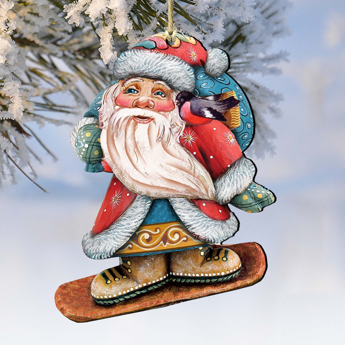 Downslope Santa Christmas Wooden Ornaments by G. DeBrekht - Christmas Santa Snowman Decor - 8119171