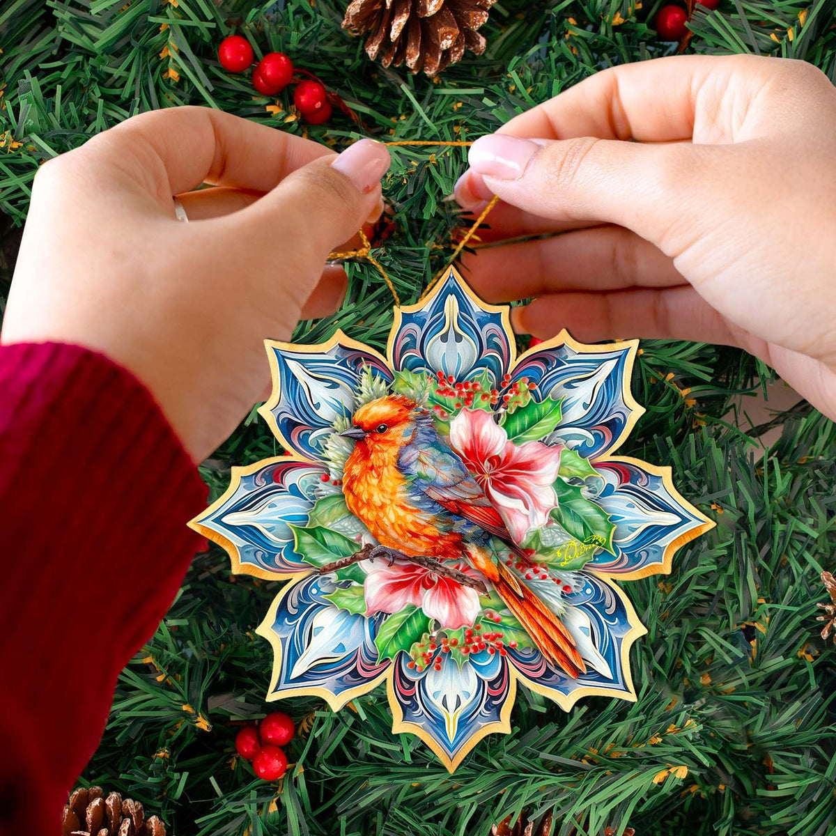 Forest Bird Snowflake Wooden Ornaments by G. Debrekht - Nature Wildlife Decor - 8688412