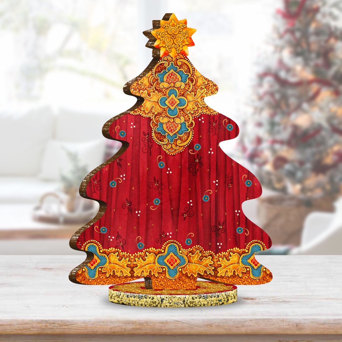 Nutcracker Decorated Centerpiece Wooden Tree Figurine by G. DeBrekht - Christmas Decor - 89302