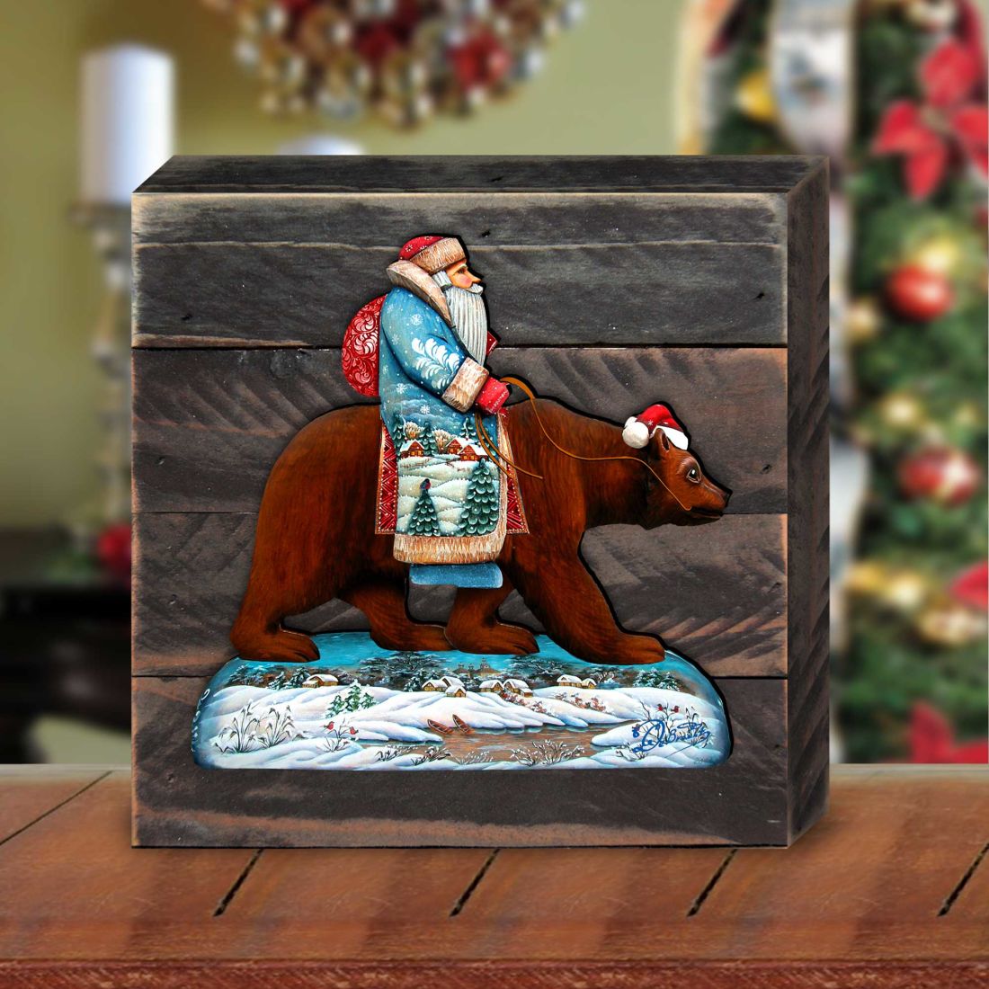 Grizzly Bear Ride Wooden Decor by G. DeBrekht - Wildlife Holiday Decor - 8151128B